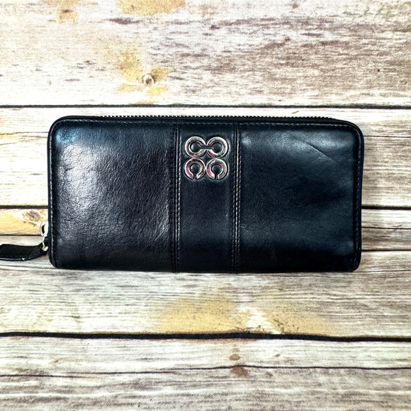 COACH Womens Black Slim Accordion Leather Zip Around Minimalist Wallet - Picture 1 of 8